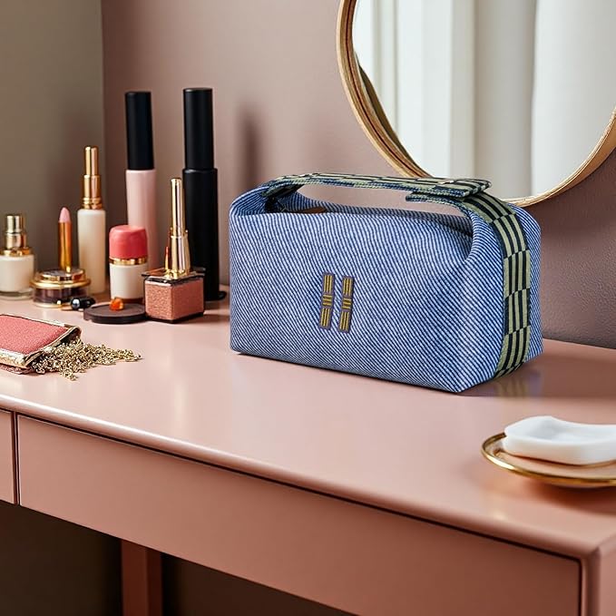 Fashion Makeup Bag for Women, Orange Red Canvas Make up Travel Bag, Hanging Cosmetic Bag Organizer for Wome