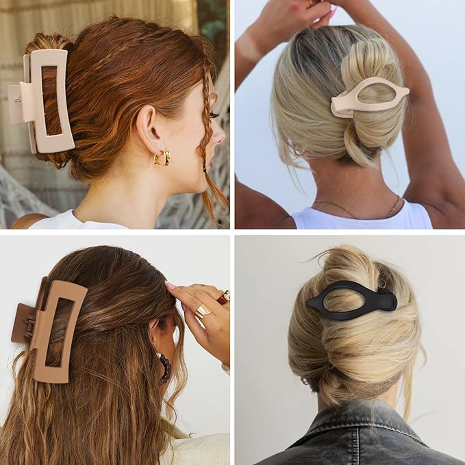 Hair Clips for Women 4.3 Inch Large Hair Claw Clips 8 pcs Square Claw Clips & Flat Hair Clips for Thick or Thin Hair French Concord Hair Barrettes Alligator Hair Accessories for Women (Brown)