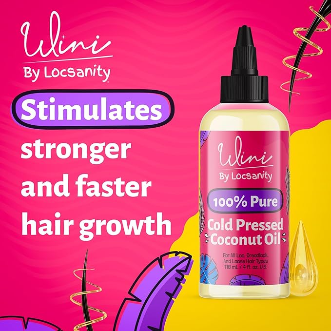 Locsanity Wini Pure 100% Cold Pressed Coconut Oil for Hair and Skin | Non-GMO | Unscented - 4 fl oz: Moisturizing Oil for Hair Care, Skin Hydration, Nail Care & Relaxing Massage