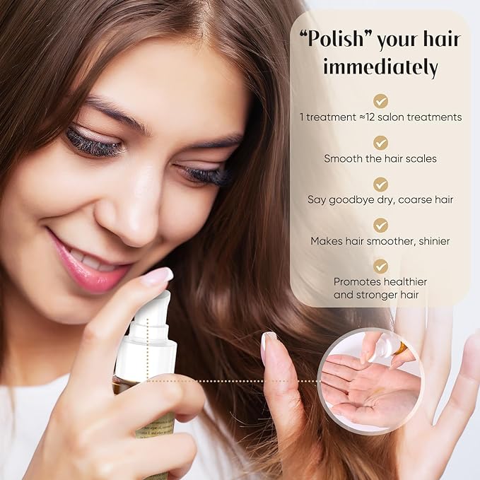 Olive Oil Serum for Frizz Control, Hair Repair Serum,24K Gold Argan Oil Coconut Oil Olive Oil and Vitamin E for Split Ends Hair Treatment, Add Shine, 3 Pack