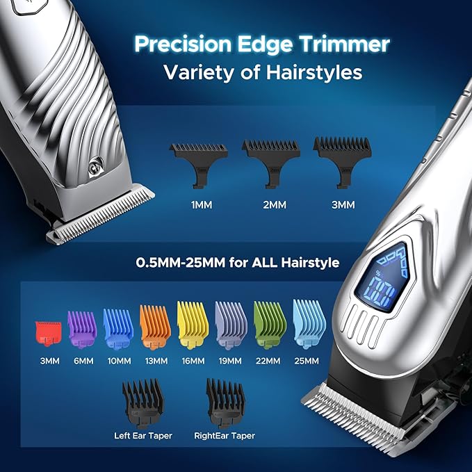 Chicclly Hair Clippers for Men&Women Professional, Low Noise Cordless Hair Cutting Kit with 10 Color Combs, LED Display, Men Gifts, 5H Beard Trimmer Barber Hair Clippers Set with Scissors,Cape (Kit)