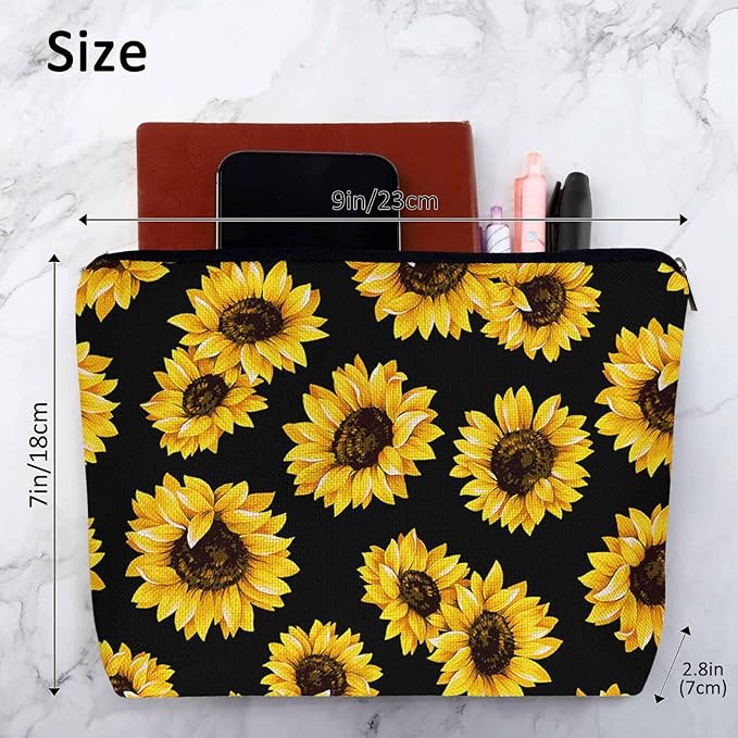 Sunflower Cosmetic Bags For Women, Blossom Sunflowers Yellow Roomy Makeup Bag Toiletry Bag Accessories Organizer Storage Bags Makeup Pouch For Travel Business Gym Camping Bathroom