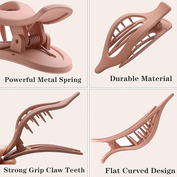 6 PCS Flat Hair Clips, French Lay Flat Claw Clips for Women Girls, 3 Styles Strong Hold Non-slip Matte Hair Claws for Thin Thick Hair(Pink&Blue)