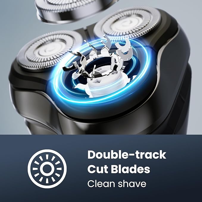 Electric Razor for Men Cordless: Wet/Dry Rotary Shaver Waterproof - USB Fast Charging & Sensitive Skin Care - Pop up Trimmer & Precision Blades Black