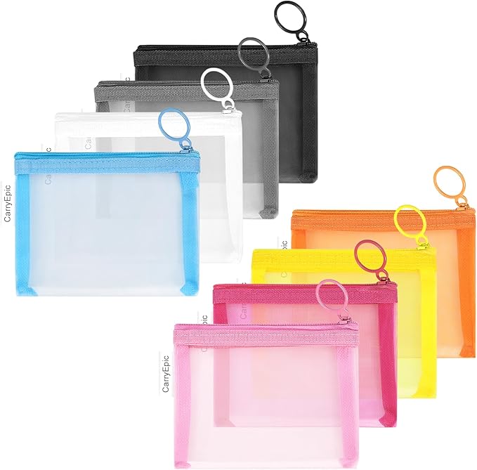 Mini Mesh Pouches(8 Pack), Small Mesh Bags with Zipper Nylon Makeup Pouches Bag Cosmetic Pouch Travel Purse Organizer Insert Diaper Inside Bag Organizers Home Organizing Size See Through Cute Colors