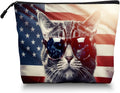 Cosmetic Bags Travel Makeup Toilet Case Waterproof Pouch for Women Girls 6.7X9.45inches - Cat Wearing Sunglasses With Flag Reflections in The Lenses