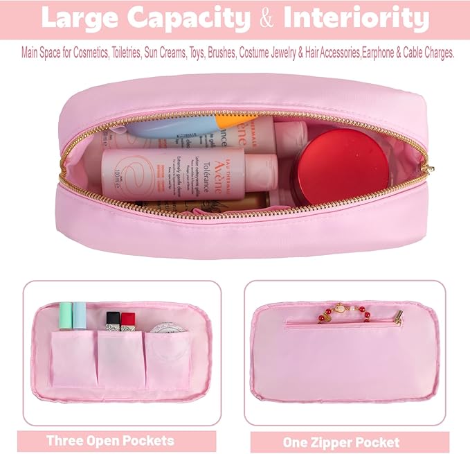 Travel Essentials Makeup Bag for Women Water-resistant Toiletry Organizer Nylon Cosmetic Pouch Preppy Stuff