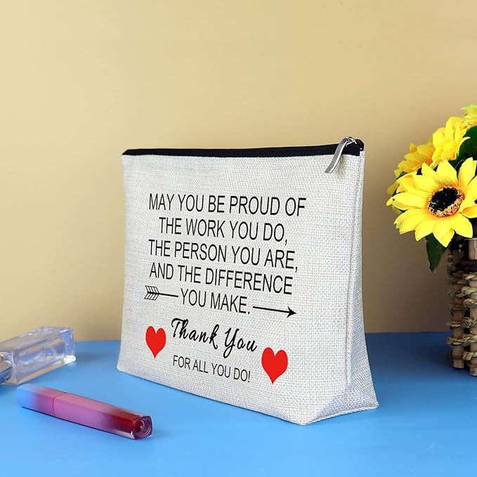 Thank You Gifts for Women Appreciation Gift Makeup Bag Thank You Gift for Employee Volunteer Nurse Teacher Coworker Friend Inspirational Encouragement Gifts Thanksgiving Cosmetic Bag Toiletry Pouch