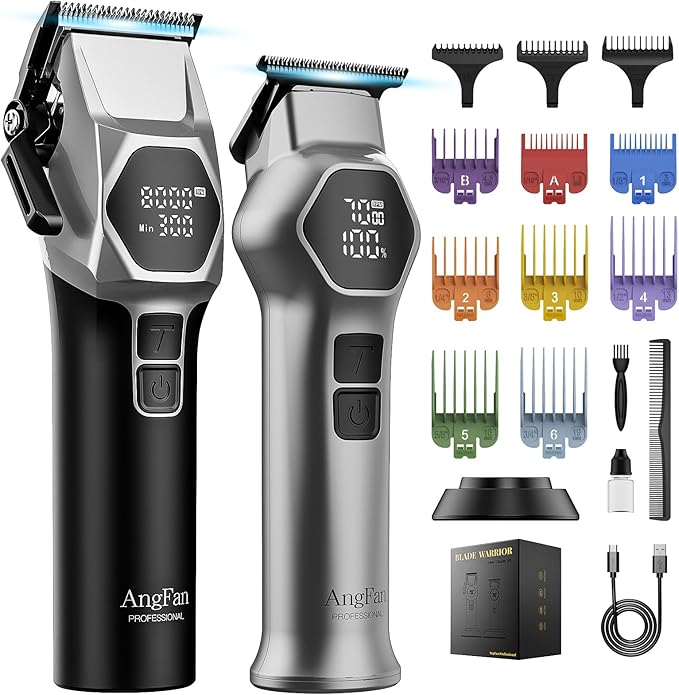 Professional Hair Clippers for Men - 8000RPM Brushless Motor & 440C Steel Blades, Barber-Grade Cordless Clippers & Trimmer Set for Fade Designs, Hair Cutting Tools for Professional Barbers