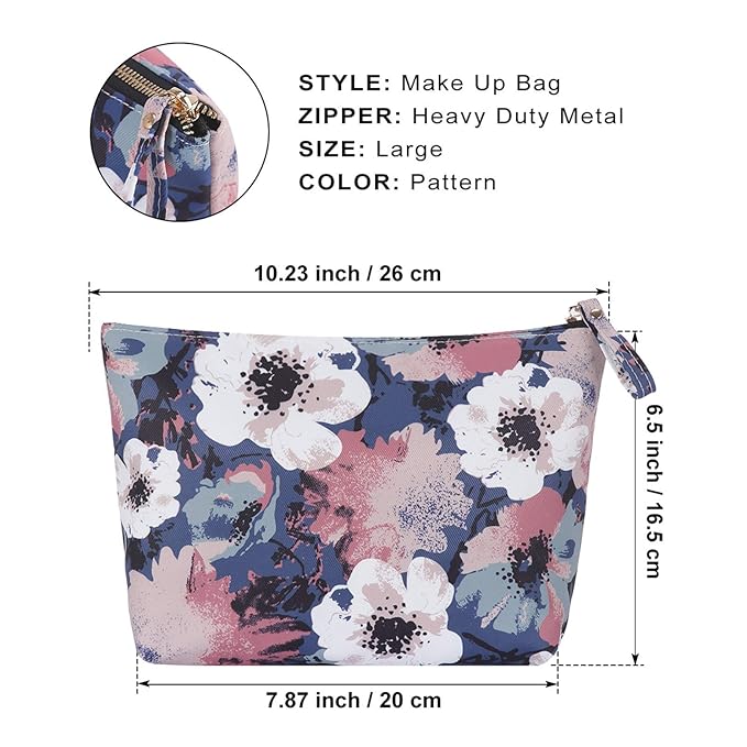 Flower Makeup Bag for Travel Cosmetic Storage Pouch Waterproof Polyester Metal Zipper, Retro Camellia