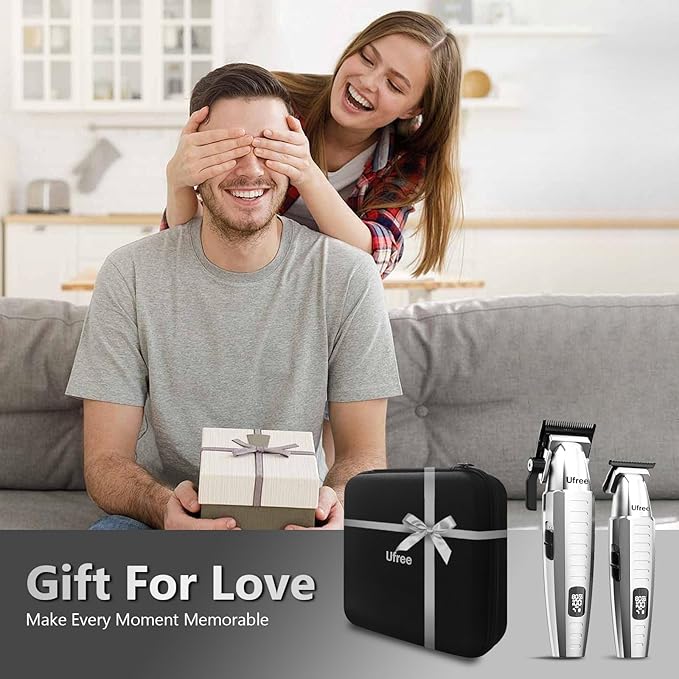 Ufree Professional Hair Clippers for Men, Clippers and Trimmers Set, Barber Clippers, Electric Beard Trimmer with Barber Bag, Gifts for Men，Silver