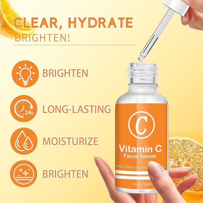 Premium 20% Vitamin C Serum for Face with Vitamin E, Sodium Hyaluronate - Boost Skin Collagen,Hydrate & Plump Skin, Anti Aging & Wrinkle Facial Serum (1 Fl Oz, Scented)