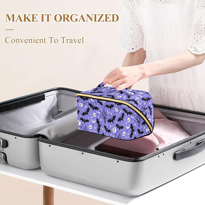 Makeup Organizer Bag, Halloween Bat Travel Makeup Bags Makeup Vanity Case Large Capacity Rhombus Cosmetic Toiletry Bag for Girl Women Ladies