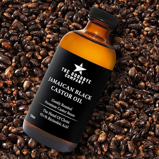 The Goodbye Company Black Castor Oil for Hair Growth – Organic, Cold-Pressed & Unrefined 100% Pure & Hexane-Free - Glass Bottle (450mL) Nourishing Oil for Eyebrow, Eyelash & Stronger Hair (16.9 oz)