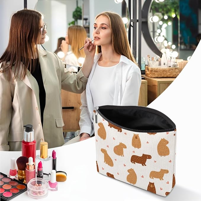 Capybara Gifts, 2 Pcs Cute Makeup Bag, Capybara Stuff Cosmetic Bag Travel Pouch, Friendship Graduation Birthday Animal Lovers Gifts for Women Girls Daughter Friend Niece Sisters