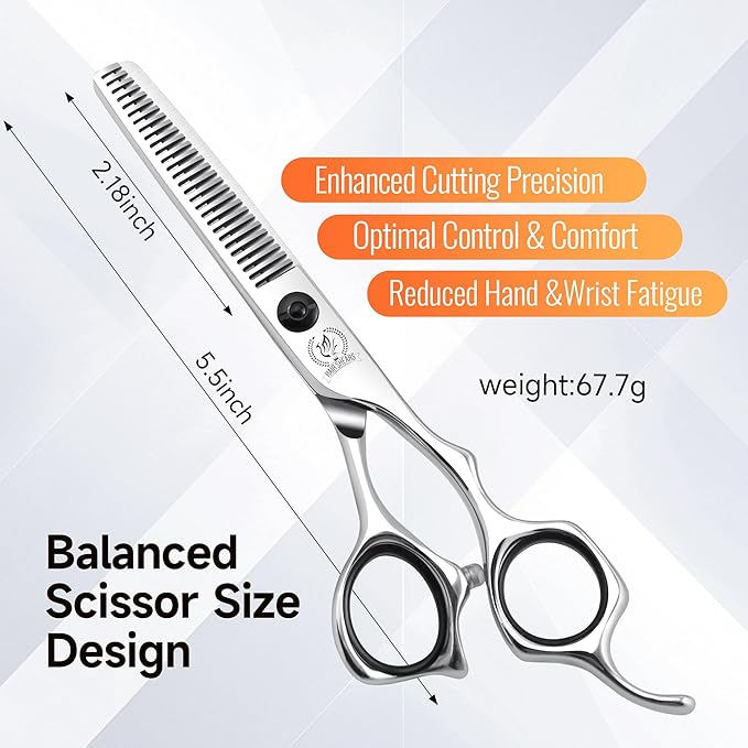 Fenice Peak Professional Hair Thinning Scissors 5.5'' Barber Texturizing Shears with Sharp Razor Edge 440C Thinner Hair Scissors with Ergonomic Design for Salon and Home User.