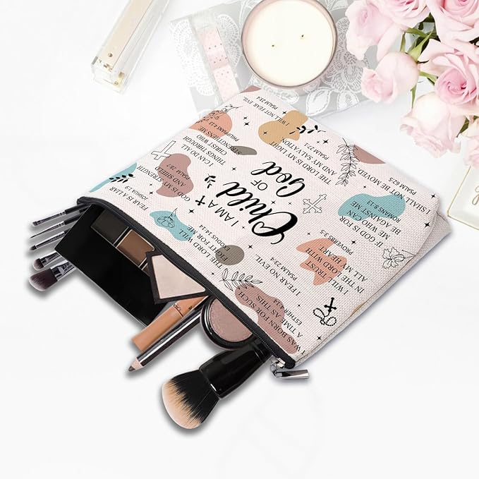 Christian Gifts for Women Makeup Bag, I am a Child of God Religious Goddaughter Gifts, First Communion Gifts, Faith Based Gifts, Baptism Bible Verses Encouraging Makeup Cosmetic Bag Pouch…
