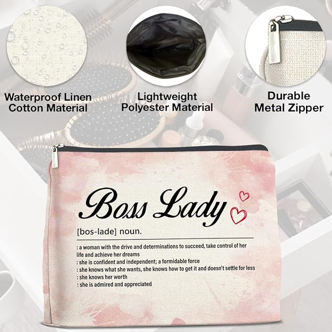 Boss Lady Makeup Bag - Appreciation Gift for Women Leader Mentor - Definition Zipper Pouch