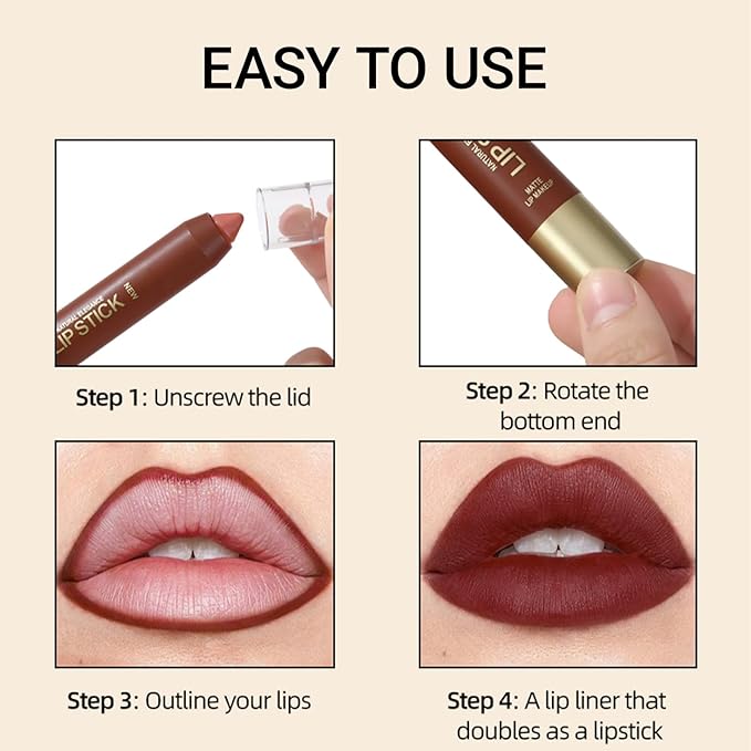 Erinde Matte Lipstick Lip Liner Crayon for Women, 24 Hour Lipstick Lip Liner Pencil, Neutral Lip Stick Lipliner Waterproof Long Lasting Smudge Proof, Vegan & Cruelty-Free, 01 Rose Pink
