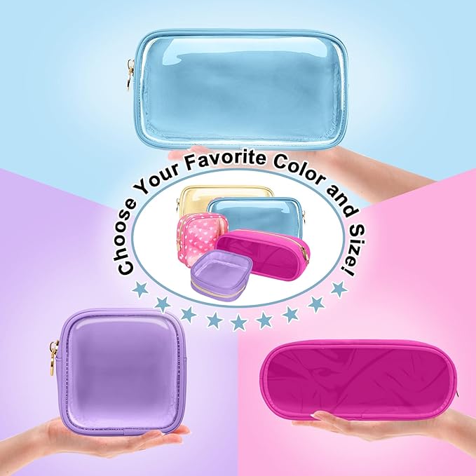 Mini Clear Travel Makeup Bag for Purse, Small Cute Preppy Cosmetic Zipper Pouch, Transparent PVC Nylon Waterproof Toiletry Storage Clutch Coin Pouch for Women Girls