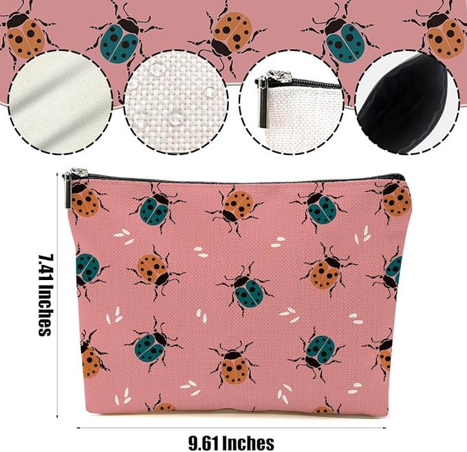 Ladybug Makeup Bag Ladybug Lovers Gifts Cosmetic Bag Insect Themed Gifts for Women Girls Friend Daughter Entomologist Gift Travel Organizer Zipper Pouch Graduation Birthday Friendship Gifts
