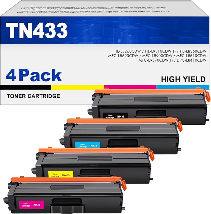 TN433 TN436 4 Pack Toner Cartridge Replacement for TN433 Toner Cartridge Set Compatible with MFC-L8900Cdw HL-L8360Cdw HL-L8260Cdw MFC-L8610Cdw HL-L8360Cdwt Printer