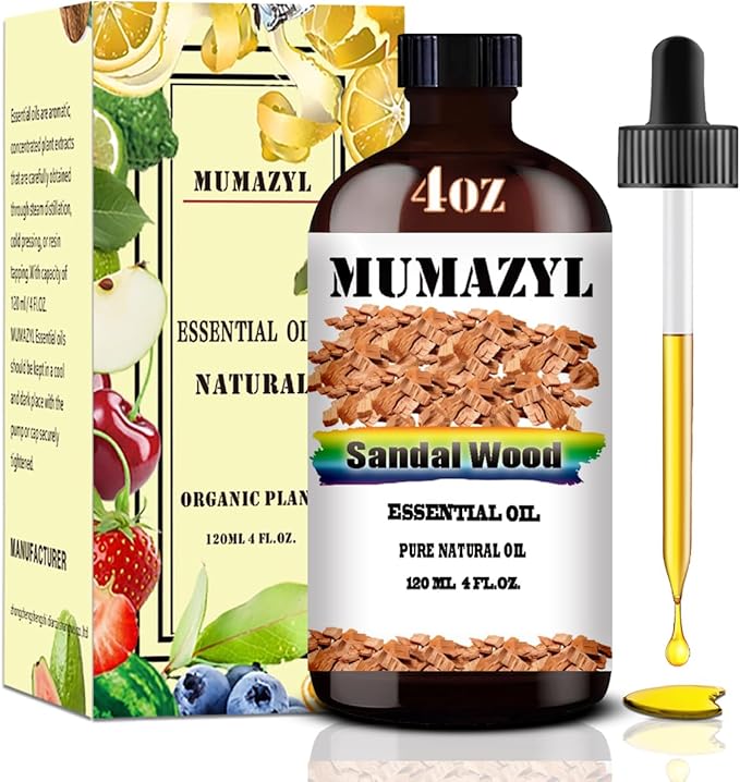 Sandalwood Essential Oil, Sandalwood Oil 4 Fl Oz 120ML for Diffuser Humidifier Yoga Cleaning DIY Candle Soap Making Essential Oils