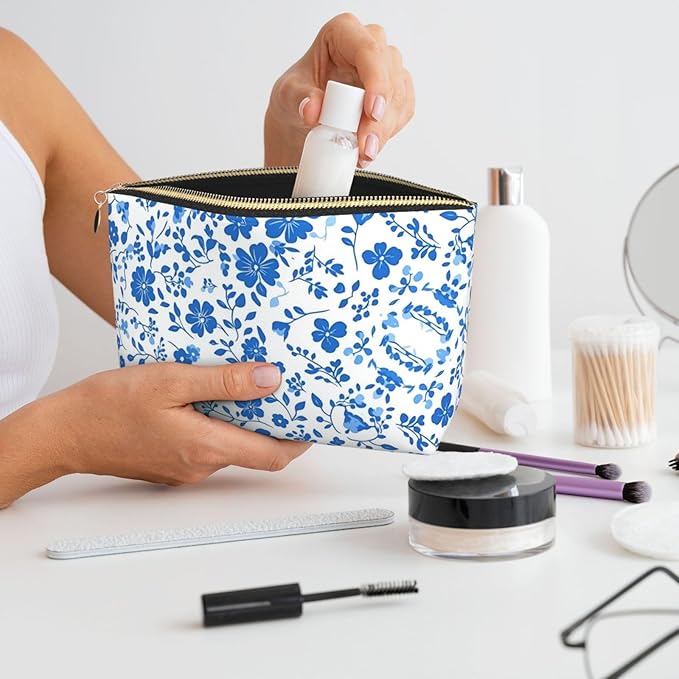 Womens Leather Makeup Bag Cosmetic Bag Travel Toiletry Bags Make Up Bags for Women Adult (Colorful Butterfly-1)