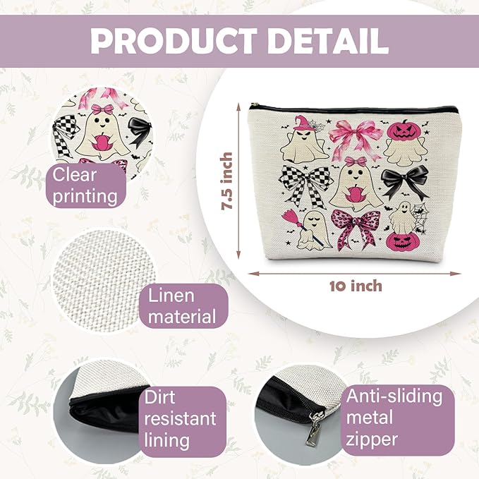 Coquette Bow Ghost Cosmetic Bags: Cute Halloween Gifts for Women, Horror & Spooky Makeup Bags