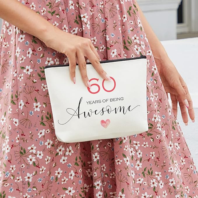 60th Birthday Gifts for Women Happy Birthday Makeup Bag Inspirational Birthday Decorations 60 Year Old Birthday Gifts Fun Birthday Gift Ideas for Her Grandma Mom Aunt Friend 60 Years of Being Awesome