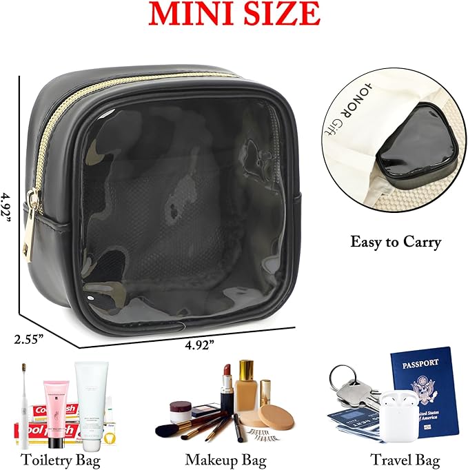 Clear Makeup Bag with 2 Cute Chenille patterns - Waterproof PU Leather Cosmetic Case, Mini Personalized Toiletry Pouch for Women & Teens, ideal for Travel & Gift