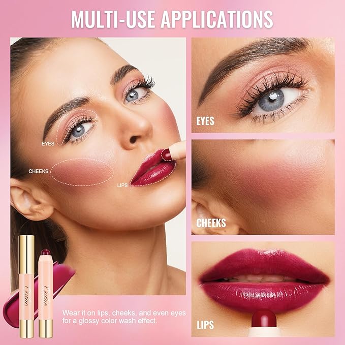 Oulac Magenta Lipstick - Moisturizing Lipstick Tinted Lip Balm for Dry Lips, Hydrating Creamy Lip Crayon & Blush - Lip Color and Cheeks Makeup | 2.48g, JUICY! (04)