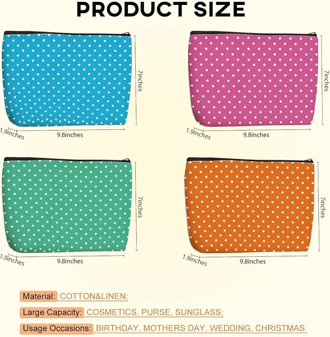 4pcs Colorful Polka Dot Makeup Bag, Fashion Polka Dots Cosmetic Bag, Christmas Wedding Anniversary Birthday Friendship Gifts for Women Girls Best Friends Bridesmaid Bestie Boss Travel Toiletry Bag