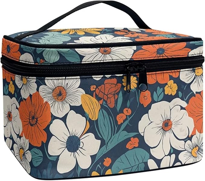 JoyLamoria Floral Blossoms Bag Portable Cosmetic Bag Cute Handbag Wallet Coin Purse with Handle