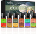 Coffee Shop Fragrance Essential Oil Set - Mocha Coffee, Gingerbread, Hot Chocolate, Blueberry Muffin, French Vanilla, Cinnamon 6x10ML for Diffusers, Aromatherapy, Massage