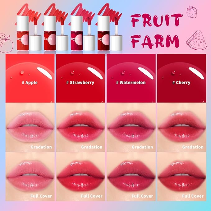 bayfree Lip Tint Stain, Long Lasting Korean Lip Stain Set, Non-sticky Waterproof Lightweight Lip and Cheek Tint, Moisturizing High Pigment Water Tint, Matte Finish Lip Tint
