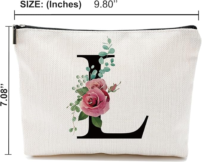 Initial A-Z Personalized Letter Makeup Bag, Monogrammed Bridesmaid Gifts/Presents Cosmetic Bag, Portable Stationery Storage Organizer Pouch, Friendship Love Travel Makeup Bags