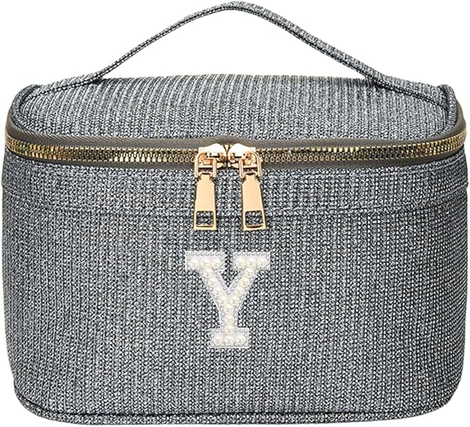 EURYNOME Makeup Bag with Custom Letter Y, Water-Resistant Travel Organizer Pouch, (8.3x5.1x5.1 Inch) Cosmetic Case for Women
