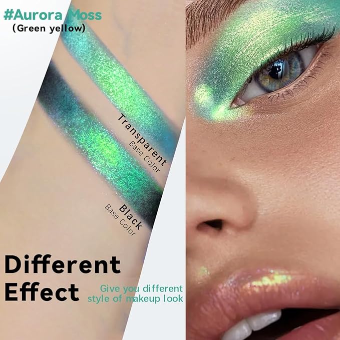 Duochrome Green Yellow Glitter Eyeshadow Stick, Color Shift Shimmer Chameleon Metallic Eye Shadow Brightener Pencil, Silky Smooth Iridescent Sparkle Inner Corner Eye Highlighter Fairy Makeup