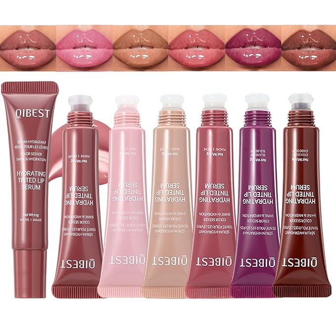 Tinted Lip Serum Gloss – Hydrating Lip Plumper with Natural Shine, Nourishing Hydration with Polypeptide Non-Sticky, Long-Lasting Color, Moisturizing Lip Makeup (6Pcs)