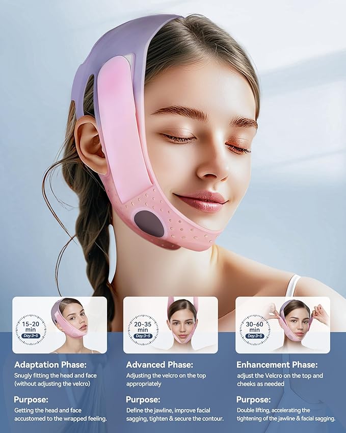 V-Line Sculpting Face Mask – Silicone Chin Strap for Jawline Tightening & Double Chin Reduction (23-27 Inches) (Sakura Pink)