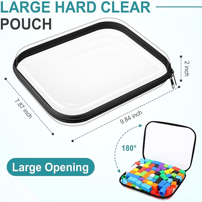 Sanwuta 6 Pcs Clear Hard Zipper Case Hard Plastic Zipper Pouches Makeup Bag Pencil Pouches Transparent Cases for Snacks Plastic Storage Organizer Box for Travel(Black,9.84 x 7.87 x 2 Inch)