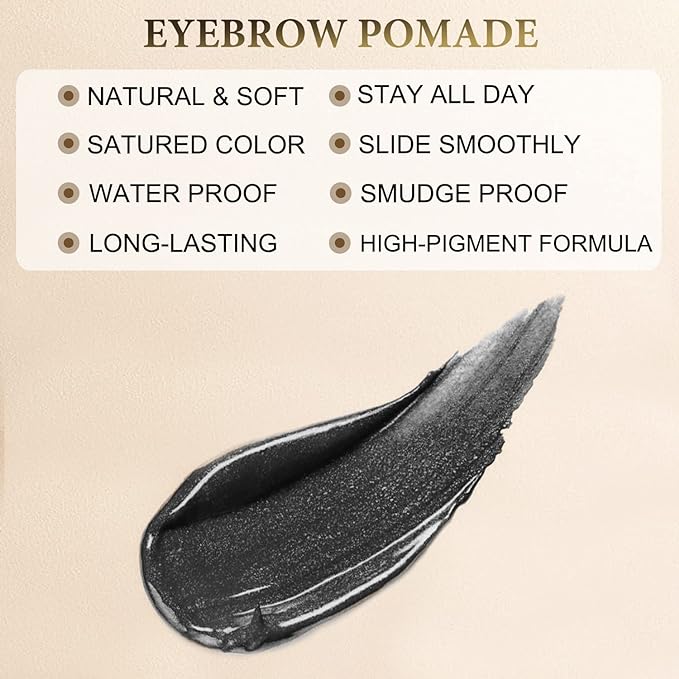 LAVONE Eyebrow Stamp Pencil Kit for Eyebrows, Makeup Brow Stamp Trio Kit with Waterproof Eyebrow Pencil, Eyeliner, Eyebrow Pomade, and Dual-ended Eyebrow Brush - Ash Black