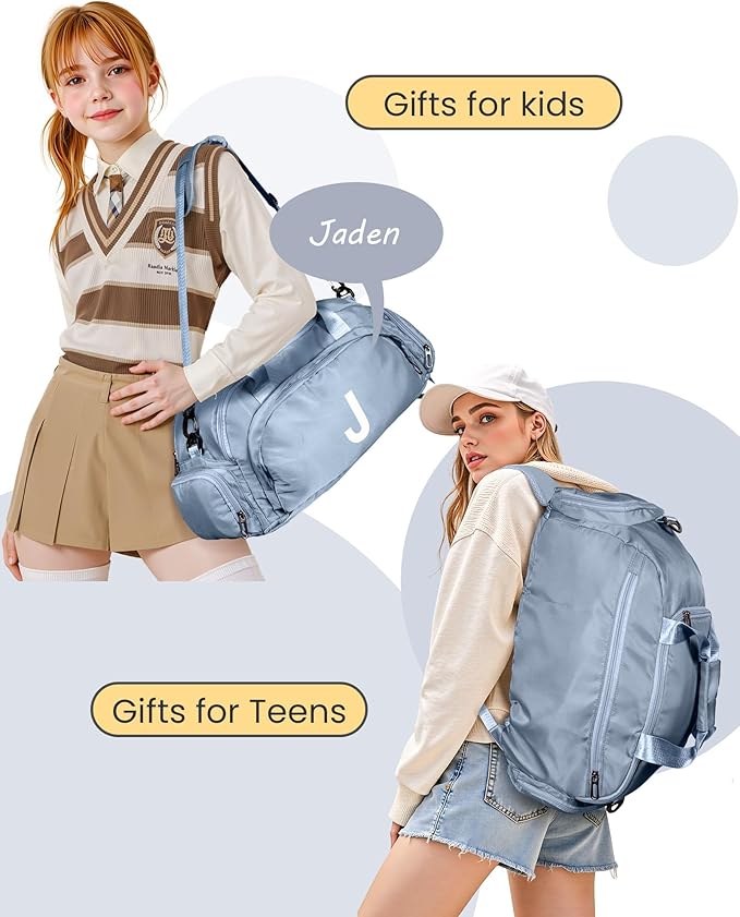 Birthday Gifts for 6 7 8 9 10 Year Old Girls, Initial Gym Bags with Shoe Compartment, Dance Bag for Girls, Monogram Kid Overnight Bags, Trendy Stuff Cute Present(Letter E)