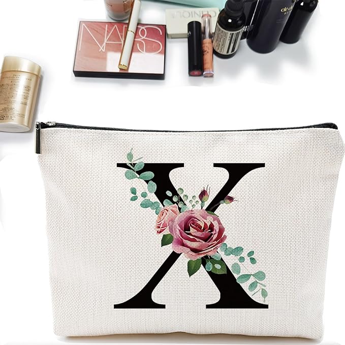A-Z Personalized Makeup Bag, Monogrammed Bridesmaid Presents Cosmetic Bag, Portable Stationary Storage Organizer, Friendship Travel Makeup Bags