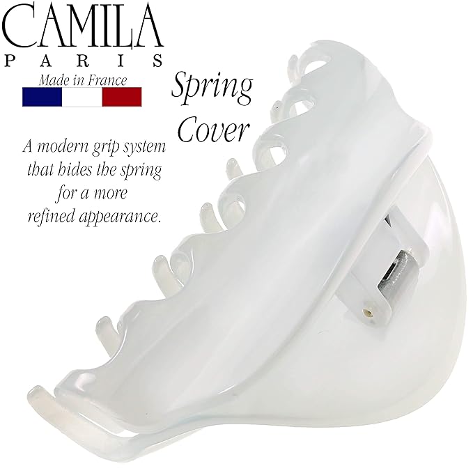 Camila Paris CP2555 French Hair Clip for Women for Thick Hair for Long Curly Wavy Hair, White, Girls Hair Claw Clips Jaw Styling Hair Accessories for Women, Strong Hold No Slip Grip, Made in France
