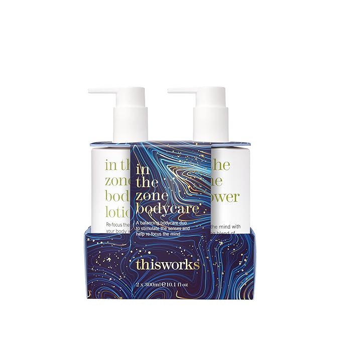 THISWORKS In The Zone Set – Shower Gel 300ml & Body Lotion 300ml – Balancing Bodycare with Coconut Oil, Glycerin, Eucalyptus & Frankincense to Cleanse, Nourish & Refocus the Mind