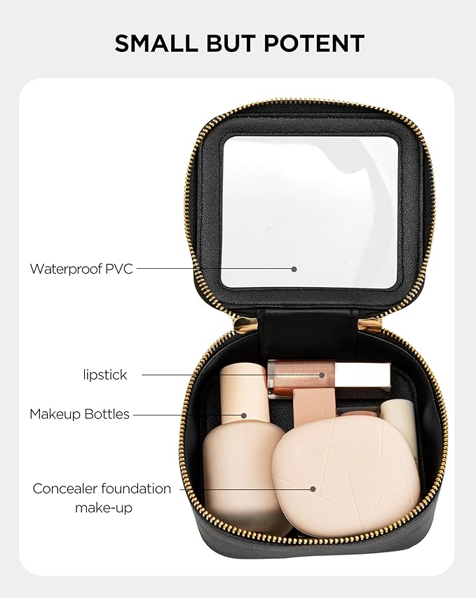 HBlife Small Makeup Bag for Purse Cute Mini Makeup Bag Cosmetic Bag Women Travel Clear Makeup Pouch Case Organizer Leather Make Up Toiletry Bag Transparent Storage Bag(Black)