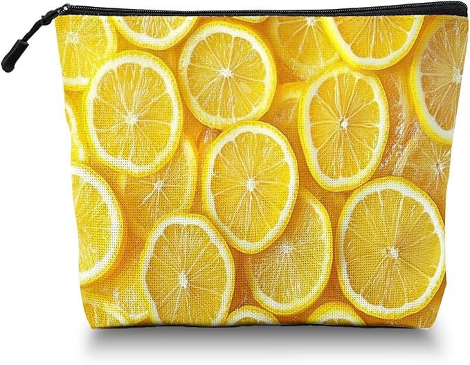 Cosmetic Bags Travel Makeup Toilet Case Waterproof Pouch for Women Girls 6.7X9.45inches - Arrangement of Lemon Slices in A Bright Yellow