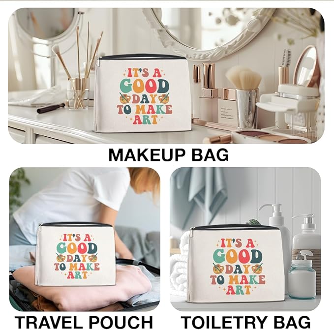 Makeup Bag Gifts for Artists Women, Art Lover Gift Thank You Gifts for Painter Teacher Girls Sister Friends It's A Good Day To Make Art Zipper Cosmetic Bag Travel Toiletry Pouch for Purse